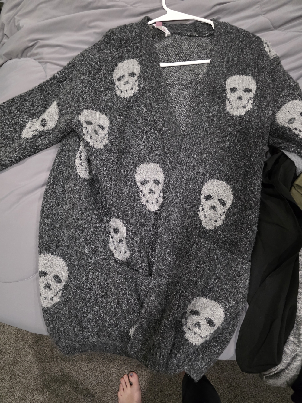 Gray Skull Pattern Open Cardigan